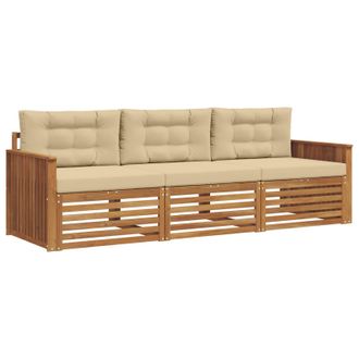 vidaXL Conjunto De Sof&aacute;s De Exterior Con Coj&iacute;n 3 Pcs Natural Y Beige Vidaxl