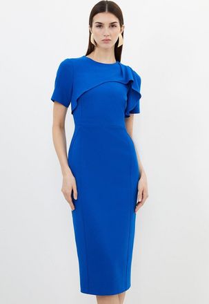 Karen Millen Petite Tailored Structured Crepe Ruffle Detail Pencil Midi Dress