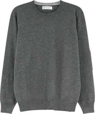 Brunello Cucinelli Cashmere trui met ronde hals - Heren - Cashmere truien - Grijs - 2XL - Kasjmier - Truien & Vesten