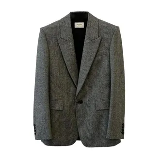 Saint Laurent Blazers, male, Gray, Size: XL Prince of Wales Wool Flannel Jacket