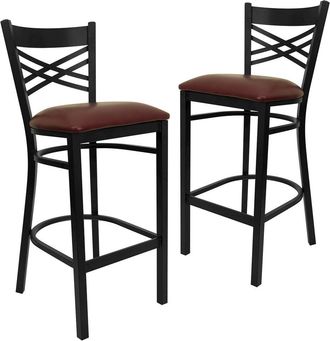 Flash Furniture 2 Pk. Black X Back Metal Restaurant Barstool - Burdy Vinyl Seat