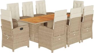 vidaXL Set Comedor De Jard&iacute;n 9 Pzas Con Cojines Rat&aacute;n Sint&eacute;tico Beige Vidaxl