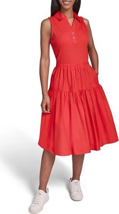 Karl Lagerfeld Mixed Media Midi Dress in Apple Red at Nordstrom, Size X-Large