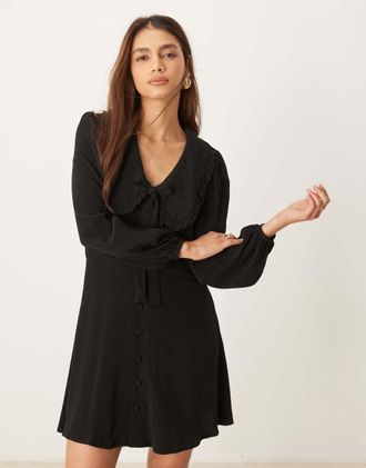 Nobody's Child Ottilie bow detail long sleeve mini dress in black