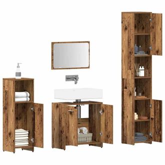Berkfield Home Durable 4 Piece Bathroom Furniture Set Old Wood Engineered Wood in Brown