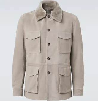 Eleventy Giacca in suede con shearling
