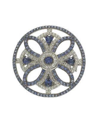 Suzy Levian Silver 0.02 Ct. Tw. Diamond & Sapphire Brooch