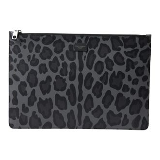 Dolce & Gabbana Tassen, Dames, Veelkleurig, ONE Size, Leer, Luipaard Jacquard Logo Plaque Aktetas Tas