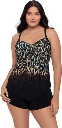 Trimshaper Hank Handkerchief Tankini Swimsuit Top in Leopard In The Mist Ombre at Nordstrom, Size 16