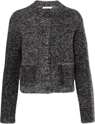 Vince Herringbone Wollen Cardigan Jas - Dames - Vesten - Zwart - L - Wol - Truien & Vesten