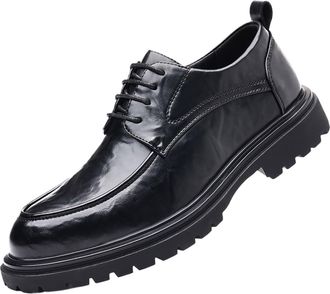 Generic Mens Breathable Business Casual Leather Shoes for Office and Daily Wear Slip-Resistant Comfort Design(6.5 UK) Black