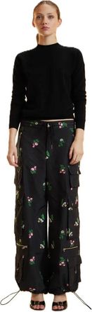 Cynthia Rowley Bouquet Printed Cargo Pants - Dames - Wijde Broeken - Zwart - L - Polyester - Broeken