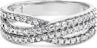 House of Brilliance 10K White Gold 3/4 Cttw Princess Natural Diamond Split Shank and Weave Band Ring