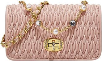 Generic Quilted Crossbody Bags for Women Leather Ladies Shoulder Bags Chain Purses and Handbags Small Evening Satchel (Pink)