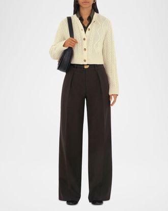 Burberry Cable Alpaca Cropped Cardigan Sweater