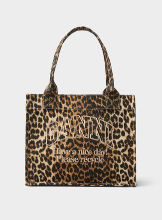 Ganni Please Recycle leopard print tote bag