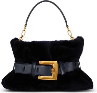 Balmain Medium Anthem tas van shearling - Dames - Schoudertassen - Blauw - ONE Size - Leer - Tassen