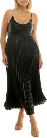 Nicole Miller Pleated Metallic Midi Dress in Very Black Metallic at Nordstrom Rack, Size 16