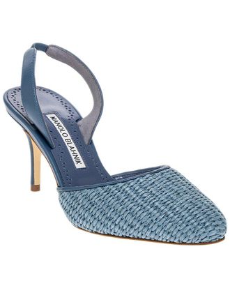 Manolo Blahnik Casam Raffia & Leather Pump
