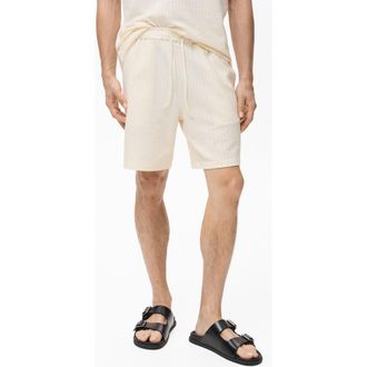 Mango Drawstring Seersucker Shorts in Ecru at Nordstrom, Size Large