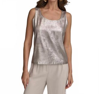 DKNY Metallic Scoop-Neck Tank In Sand Multi