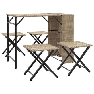 Berkfield Home 5 Piece Garden Dining Set Foldable Beige Poly Rattan