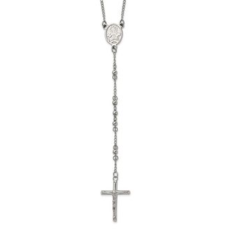 Diamond2Deal Stainless Steel Polished 4mm Beaded Rosary Cross Necklace 25