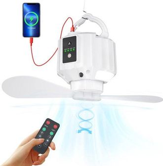 No Brand Ventilador De Camping - Ventilador Usb Recargable De 5200 Mah - Con Luz Led Y Gancho Para Colgar - 3 Velocidades - Ventilador Port&aacute;til Para Tiendas De