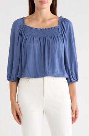 Max Studio Crinkled Balloon Sleeve Bubble Hem Top in Blue at Nordstrom Rack, Size X-Large