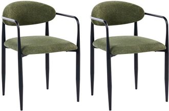 Beliani Set of 2 Dining Chairs Green Polyester Upholstery Metal Frame Mid-Century Modern Style TANEVIK
