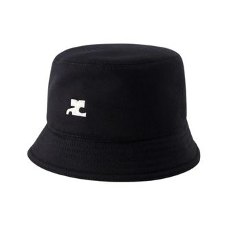 Courrèges Accessories, male, Black, M, Black Cotton Signature Bucket Hat