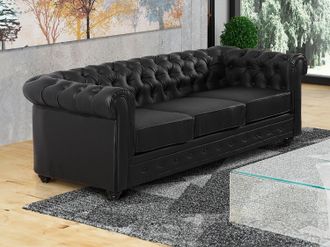 Vente-Unique Divano CHESTERFIELD 3 posti in similpelle Nero