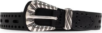 Etro Leren Riem met Open Bewerking - Dames - Riemen - Zwart - 80 CM - Leer - Accessoires