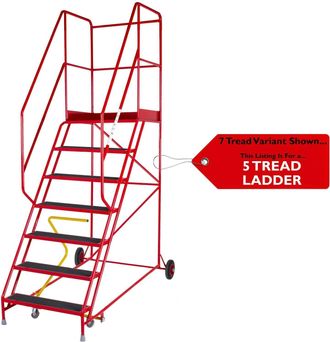 Loops 5 Tread HEAVY DUTY Mobile Warehouse Stairs Anti Slip Steps 2.13m Safety Ladder