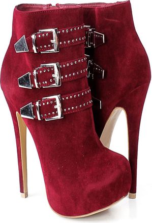 Generic Classic Round Toe Stiletto Heel Ankle Boots for Womens, Comfort Platform Buckles Evening Short Booties, Sexy Fashion Party Prom Suede Heeled Boots,Red