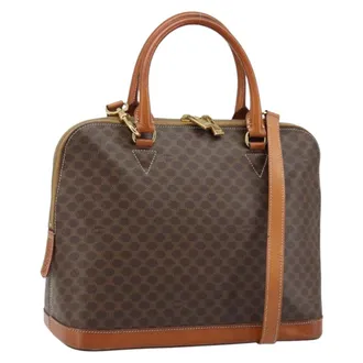 Celine Vintage Macadam Canvas And Leather Brown Canvas Handbag (Pre-Owned)