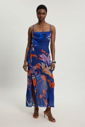 Karen Millen Womens Viscose Georgette Floral Strappy Woven Maxi Dress - Size 18 UK