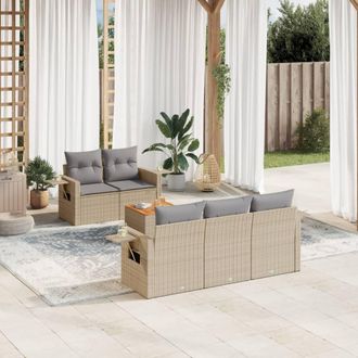 vidaXL Juego De Sof&aacute;s Jard&iacute;n Con Cojines Beige Mezcla 6 Pzas Rat&aacute;n Pe Vidaxl