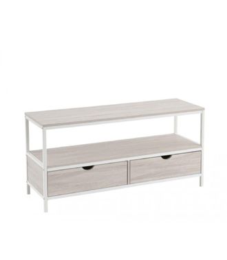 Unimasa Mueble TV de acero y madera MDF en blanco y natural con 2 cajones