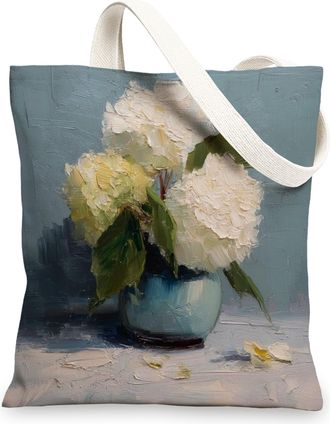 Generic Hydrangea Canvas Tote Bag, Vintage Reusable Grocery Bags, Lightweight Blue Floral Shoulder Bag, Blue, 13x15 Inch