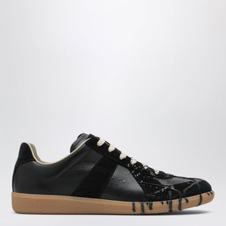 Maison Margiela Replica paint-splattered calfskin and suede sneakers, black