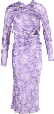 Ganni Ganni Embellished Gathered Cutout Satin Midi Dress In Purple Viscose