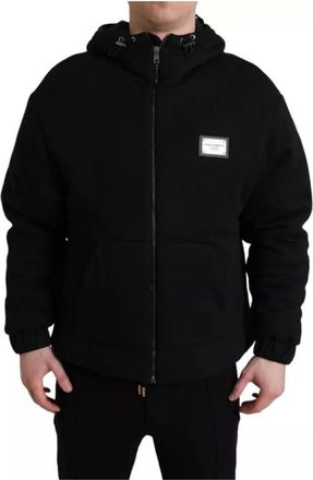 Dolce & Gabbana Winter Jackets, male, Black, M, Logo Plaque Hooded Puffer Jacket