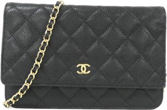 Chanel Black Grained Calfskin Chain/Shoulder Wallet (Pre-Owned)