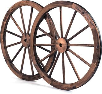 Giantex Juego de dos ruedas de madera marr&oacute;n de 76 x 76 x 3,5 cm