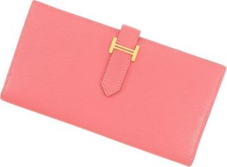 Herm&egrave;s Pink Chevre Myzore Leather Long Wallet (Bi-Fold) (Pre-Owned)