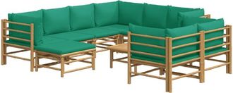 vidaXL Set De Muebles De Jard&iacute;n 10 Piezas Bamb&uacute; Con Cojines Verde Vidaxl