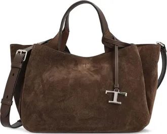 Tod's Borsa tote media in pelle scamosciata con logo - Marrone
