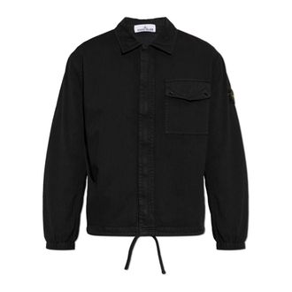 Stone Island Jas met logopatch - Heren - Zomerjassen - Zwart - L - Katoen - Jassen