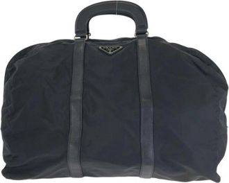 Prada Pre-owned Tessuto Saffiano Nylon Leather Boston Bag - unisex - Prada Vintage - Vintage Weekend Bags - Black - ONE SIZE - Pre-owned